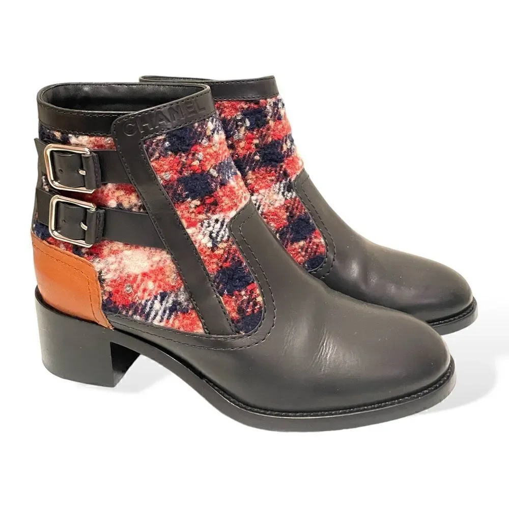 CHANEL 2017 Tweed Pattern Ankle Boots |38.5 EU|